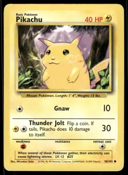 Pokemon Cards Pikachu 58/102 Base Set Common NM - Image 1