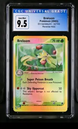 Cgc 10 Breloom 33/100 Reverse Holo EX Sandstorm 2003 Pokemon TCG Rainbow Foil - Image 1