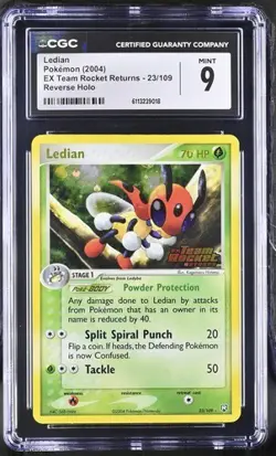 CGC 9 MINT Ledian 23/109 EX Team Rocket Returns REVERSE HOLO Pokemon Card - Image 1