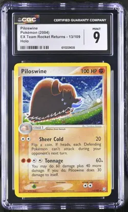 CGC 9 MINT Piloswine 2004 EX Team Rocket Returns 13/109 Holo SWIRL Pokemon Card - Image 1
