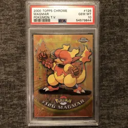#126 Magmar Topps Chrome TV Animation Series 2 Pokemon Card PSA 10 GEM MT Pop 10 - Image 1