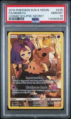 2019 POKEMON SUN & MOON COSMIC ECLIPSE SECRET #245 FULL ART/MIMIKYU PSA 10 - Image 1