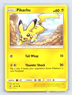 Pikachu 40/147 Burning Shadows Pokemon LP - Image 2