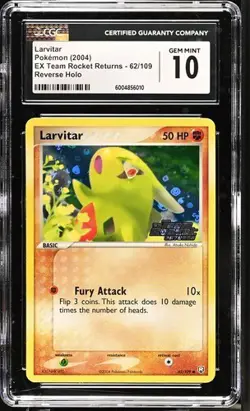 2004 POKEMON EX TEAM ROCKET RETURNS LARVITAR #63 REVERSE HOLO CGC 10 GEM MINT - Image 1