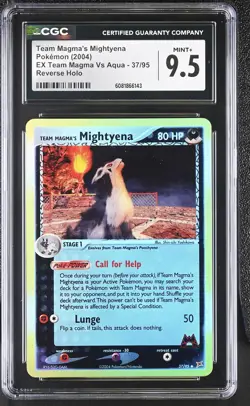 CGC 9.5 Team Magma's Mightyena EX Team Magma Vs 37/95 Reverse Holo Pokemon Card - Image 1