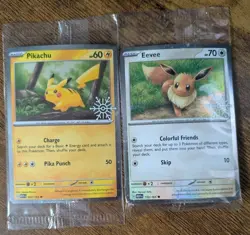 Pokemon TCG -*Swirl* Pikachu 025/165 & Eevee 133/165 Snowflake Stamp❄- SEALED - Image 1