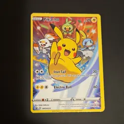 Pokemon Pikachu Promo Holo SWSH020 Sword & Shield HP 70 Iron Tail Electro Ball - Image 1
