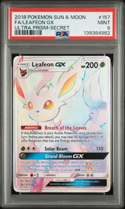 2018 POKEMON SUN & MOON ULTRA PRISM SECRET #157 FULL ART/LEAFEON GX PSA 9 - Image 1