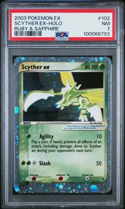 2003 POKEMON EX RUBY & SAPPHIRE #102 SCYTHER EX-HOLO PSA 7 - Image 1
