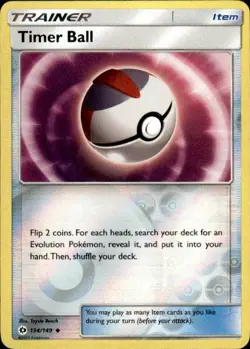 Pokemon Reverse Holo Timer Ball SM Base Set 134/149 LP - Image 1