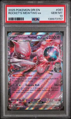2025 POKEMON DRI EN-DESTINED RIVALS #081 TEAM ROCKET'S MEWTWO EX PSA 10 - Image 1