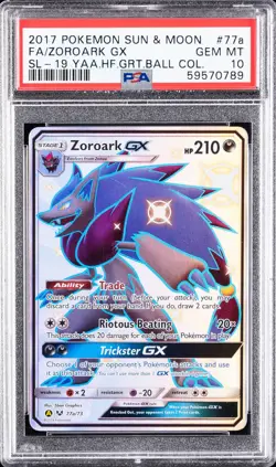 2017 POKEMON SUN & MOON SHINING LEGENDS #77A FULL ART/ZOROARK GX PSA 10 - Image 1