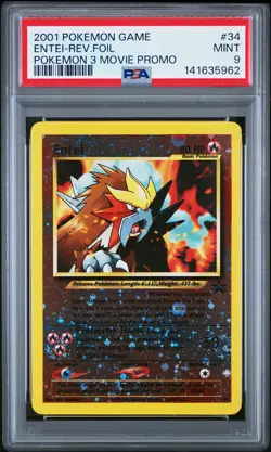 2001 POKEMON GAME MOVIE POKEMON 3 MOVIE PROMO #34 ENTEI-REVERSE FOIL PSA 9 - Image 1