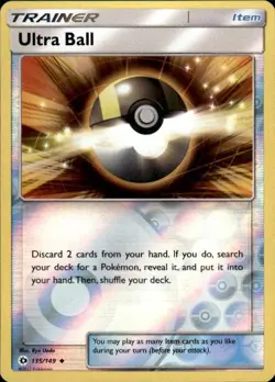 Pokemon Reverse Holo Ultra Ball SM Base Set 135/149 LP - Image 1