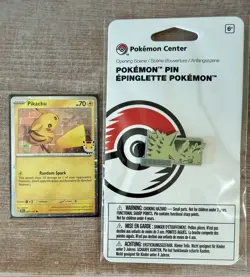 Pokemon Center Exclusive (Sold Out) Opening Scene Pin+Pikachu Card (Holo Swirl). - Image 1