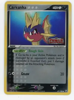 Pokemon Card Carvanha 47/108 Reverse Holo Foil EX Power Keepers EX - Image 1