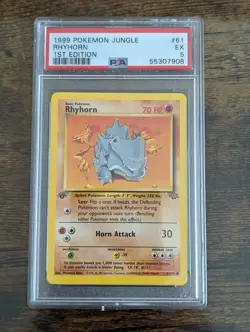 1999 pokemon jungle 1st edition rhyhorn #61 psa 5 - Image 1