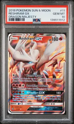PSA 10 RESHIRAM GX 11 DRAGON MAJESTY 2018 POKEMON SUN & MOON MJ - Image 1