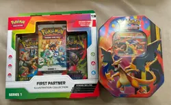 Pokemon TCG: First Partner Illustration Collection—Series 1 + Mega Charizard Tin - Image 1