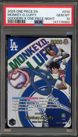 One Piece CCG Monkey.D.Luffy Dodgers X One Piece Night EB02-010 PSA 10 Gem Mint - Image 1