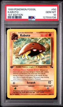 1999 POKEMON FOSSIL 1ST ED #50 KABUTO PSA 10 - Image 1
