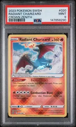 2023 POKEMON SWORD AND SHIELD CROWN ZENITH #020 RADIANT CHARIZARD PSA 9 - Image 1