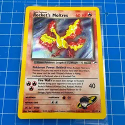 Rocket's Moltres HOLO Rare SWIRL Card Pokemon TCG Card 12/132 Gym Heroes NM - Image 1