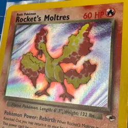 Rocket's Moltres HOLO Rare SWIRL Card Pokemon TCG Card 12/132 Gym Heroes NM - Image 2