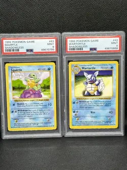 Pokemon Base Set PSA 9 Shadowless SQUIRTLE + WARTORTLE 1999 #63/102 43/102 - Image 1