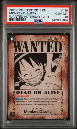2025 One Piece OP13 EN Monkey D Luffy Wanted Alternate Art #118 PSA 10 GEM MINT - Image 1