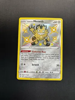 Pokemon Galarian Meowth Shining Fates Shiny Vault SV086/SV122 Holo Rare 60 HP - Image 1