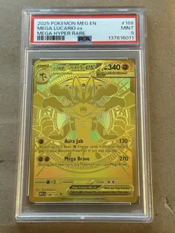 Pokemon Mega Evolution Mega Lucario EX 188/132 Gold Mega Hyper Rare PSA 9 - Image 1