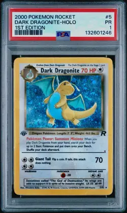 Pokemon Dark Dragonite Team Rocket 1st Edition Holo Rare #5 PSA 1 Swirl - Image 1