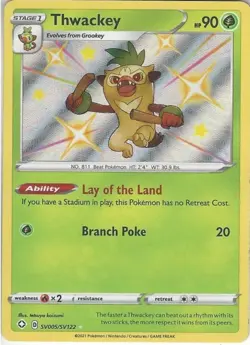 SV005/SV122 Thwackey : Rare Holo Card : SWSH-4.5 Shining Fates Shiny Vault - Image 1