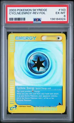 2003 POKEMON SKYRIDGE #143 CYCLONE ENERGY-REVERSE FOIL PSA 6 - Image 1