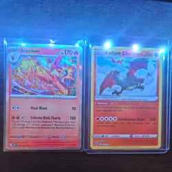 Pokemon TCG Radiant Charizard Crown Zenith Holo Card 020/159 featuring Blaziken - Image 1