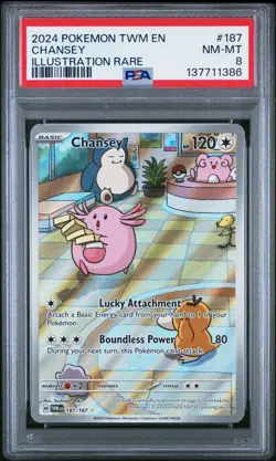 2024 POKEMON TWM EN-TWILIGHT MASQUERADE ILLUSTRATION RARE #187 CHANSEY PSA 8 - Image 1