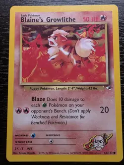 Pokemon TCG Blaine's Growlithe Gym Heroes 62/132 Regular Unlimited Common - Image 2