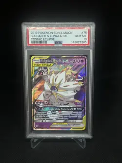 2019 Pokemon Sun Moon Cosmic Eclipse Solgaleo Lunala GX #75/236 PSA 10 GEM MINT - Image 1
