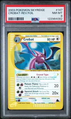 2003 Pokemon Skyridge Crystal Crobat 147/144 Reverse Holo PSA 8 NM-MT - Image 1