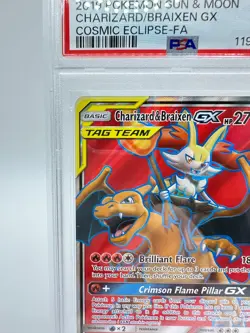2019 Pokemon S&M Cosmic Eclipse Charizard & Braixen GX #212 | TAG TEAM | PSA 8 - Image 2