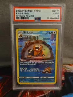 PSA 9 Pokemon TCG 2023 SWSH Crown Zenith #GG25/GG70 Bibarel Full Art Holo - Image 1