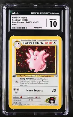 CGC 10 GEM MINT Erika's Clefable Gym Heroes 1st Edition 3/132 Holo Pokemon Card - Image 1