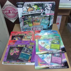 POKEMON ASCENDED (2) TECH STICKERS + (3) PRISMATIC TECH + BLACK WHITE POSTER - Image 1