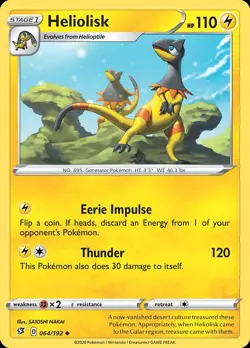 Pokemon Heliolisk (64/213) Rebel Clash LP REVERSE HOLO - Image 1