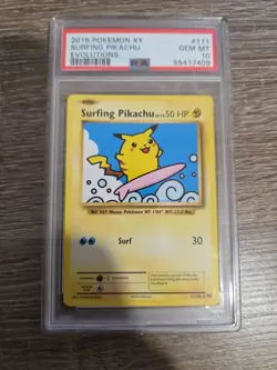 2016 POKEMON XY EVOLUTIONS #111 SURFING PIKACHU PSA 10 - Image 1