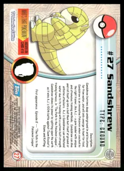 Pokemon Cards Sandshrew #27 Topps Trading Cards Series 1 LP *2 - Image 2
