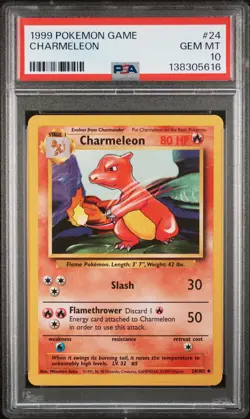 1999 POKEMON BASE SET UNLIMITED #24 CHARMELEON PSA 10 - Image 1