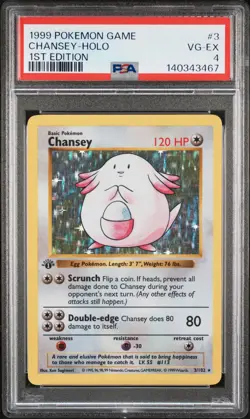 1999 POKEMON GAME 1ST ED #3 CHANSEY-HOLO PSA 4 - Image 1