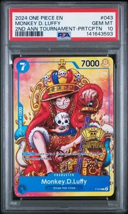 2024 One Piece EN Monkey D. Luffy 2nd Anniversary Tournament Promo #P-043 PSA 10 - Image 1